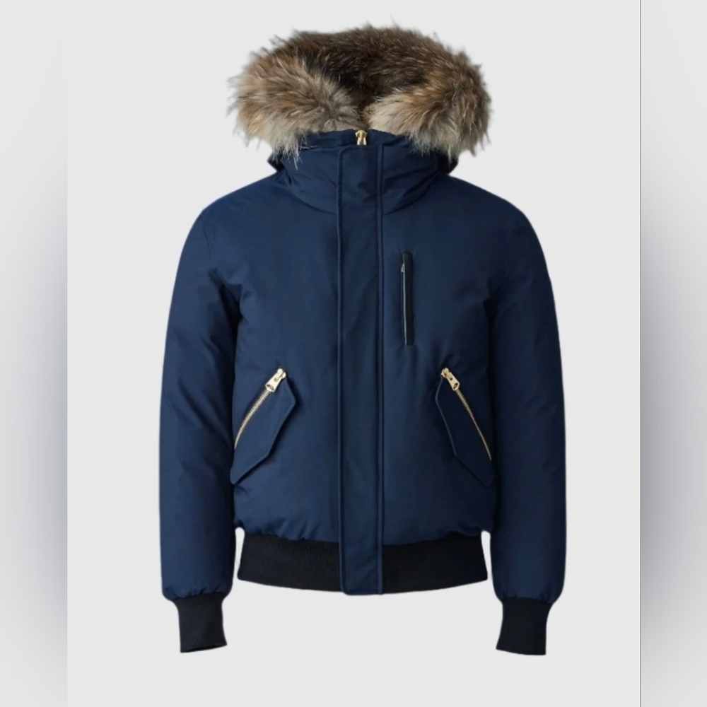 Mackage Nordic Tech Down Bomber, Navy Blue With Fur, Mens, Medium
